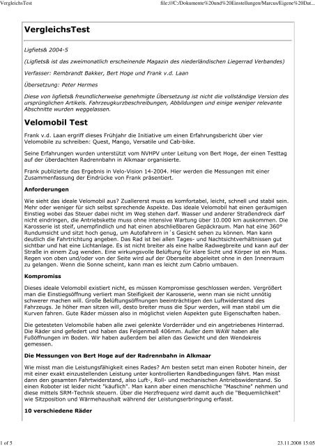 VergleichsTest - Fortschritt Fahrzeugbau