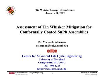 Tin Whisker Telecon Presentation - CALCE - University of Maryland