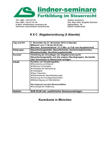 Anmeldeformular und Kursinfo drucken - Lindner-Seminare