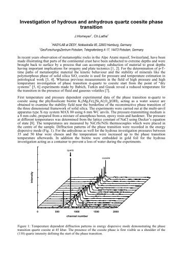 Investigation of hydrous and anhydrous quartz coesite phase ... - Desy