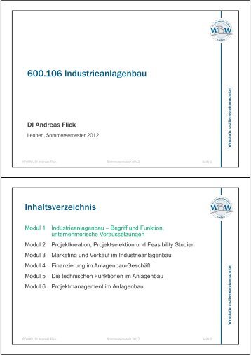 600.106 Industrieanlagenbau Inhaltsverzeichnis