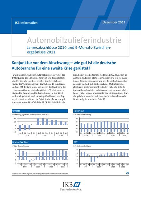 Zur aktuellen Branchenanalyse “Automobilzulieferindustrie“ - IKB