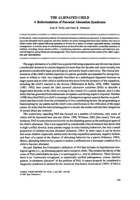 The Alienated Child A Reformulation Of Parental Alienation