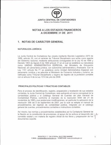 notas a los estados financieros 2011 - Junta Central de Contadores