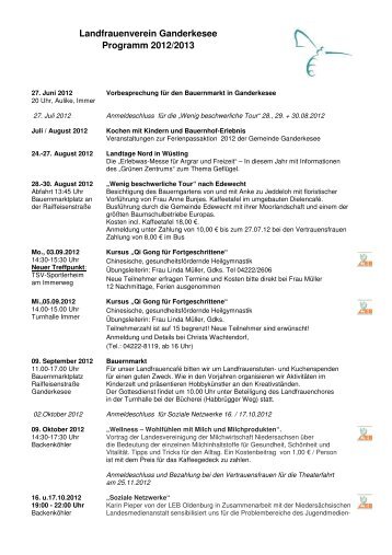 Landfrauenverein Ganderkesee Programm 2012/2013