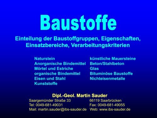 Einteilung der Baustoffgruppen, Eigenschaften, Ei t b i h V b it k it i Ei  ...