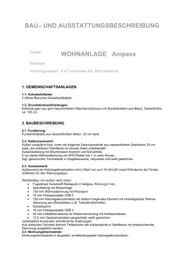 BAU– UND AUSSTATTUNGSBESCHREIBUNG