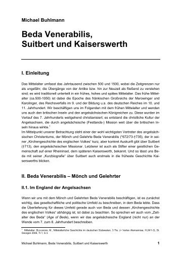Beda Venerabilis, Suitbert und Kaiserswerth - Michael-buhlmann.de