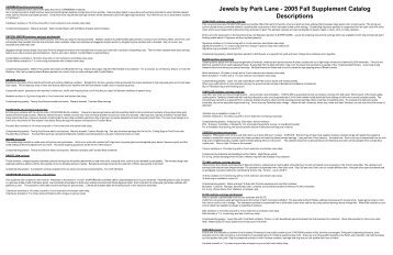 Jewels by Park Lane - 2005 Fall Supplement Catalog Descriptions