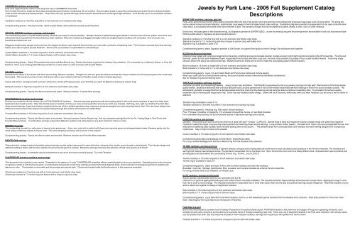 Jewels by Park Lane - 2005 Fall Supplement Catalog Descriptions