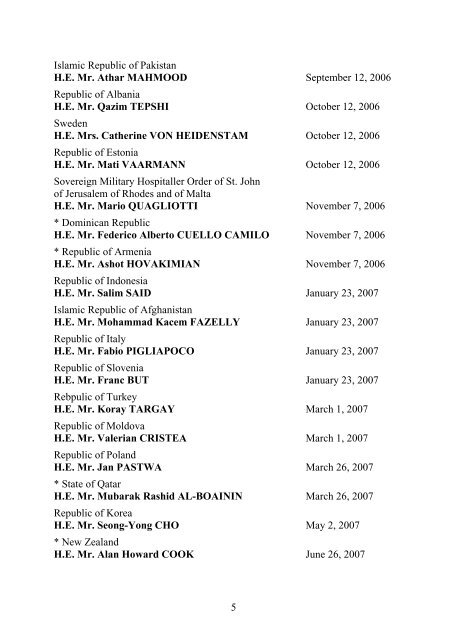 List of the Diplomatics Corps