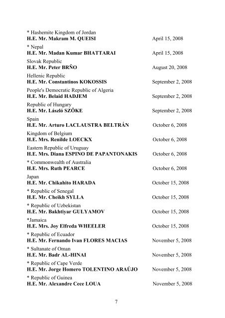 List of the Diplomatics Corps