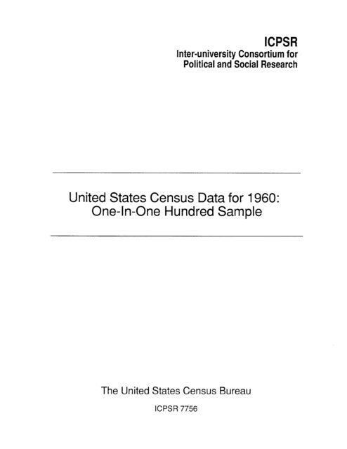 Census of Population and Housing, 1960 Public Use Sample ...