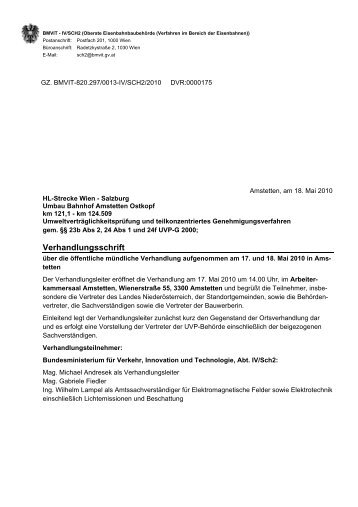 Verhandlungsschrift vom 17. und 18. Mai 2010, Umbau Bahnhof ...