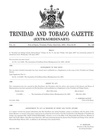 Gazette No. 126 of 2.. - Trinidad and Tobago Government News