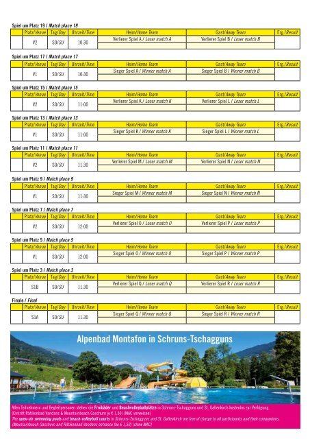 Spielplan / Schedule - Montafon Alpine Trophy