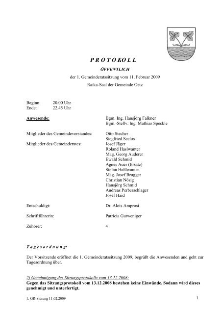 1. Gemeinderatsprotokoll (187 KB) - .PDF - Gemeinde Oetz - Land ...