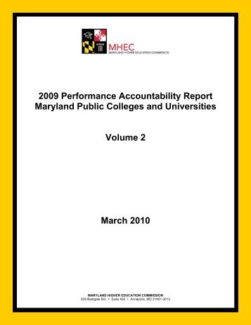 2009 Performance Accountability Report Vol. 2 - Maryland Higher ...