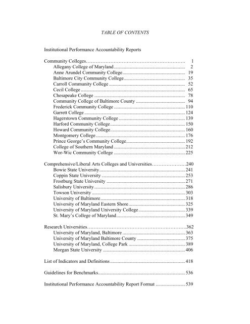 2009 Performance Accountability Report Vol. 2 - Maryland Higher ...