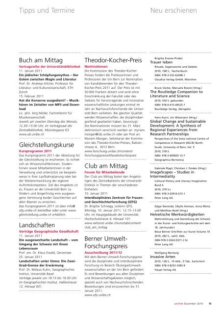 unilink Dezember 2010 - Abteilung Kommunikation - Universität Bern
