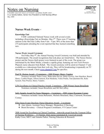 Notes on Nursing - Fletcher Allen Health Care