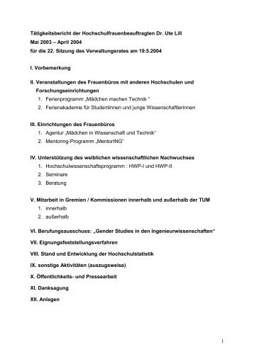 Tätigkeitsbericht der Hochschulfrauenbeauftragten ... - Diversity - TUM