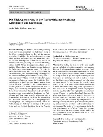 Die Blickregistrierung in der Werbewirkungsforschung: Grundlagen ...