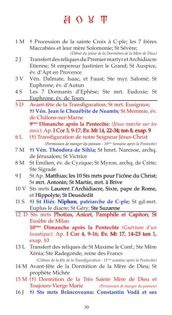 calendrier chretien orthodoxe - Parohia