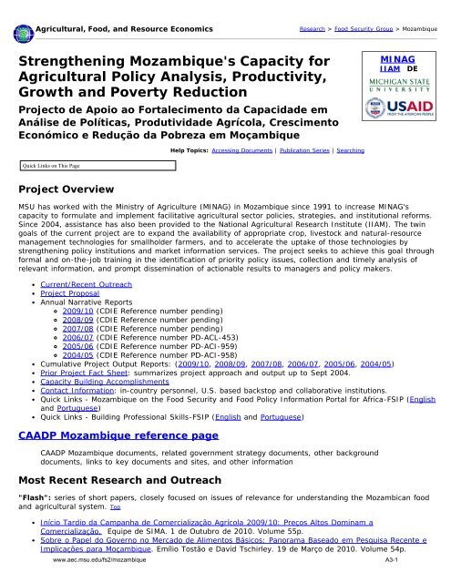 Mozambique CAADP - Department of Agricultural Economics ...