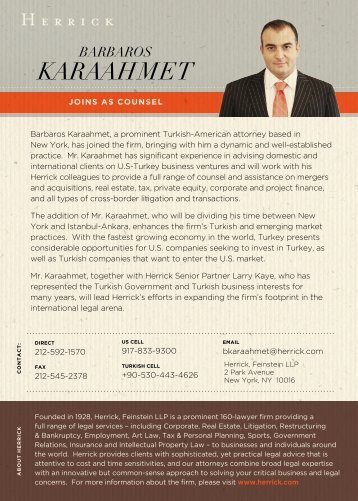 Karaahmet - Herrick, Feinstein LLP