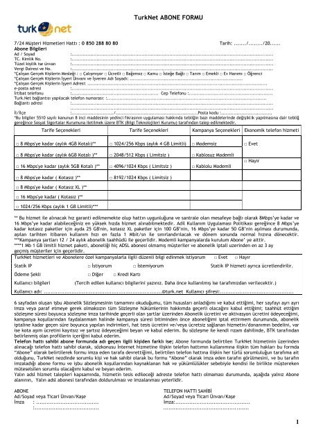 1 turknet abone formu turknet online islem merkezi turk net