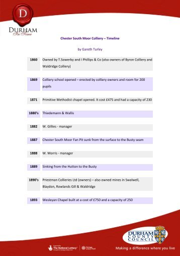 Chester South Moor Colliery – Timeline by Gareth Turley 1860 ...