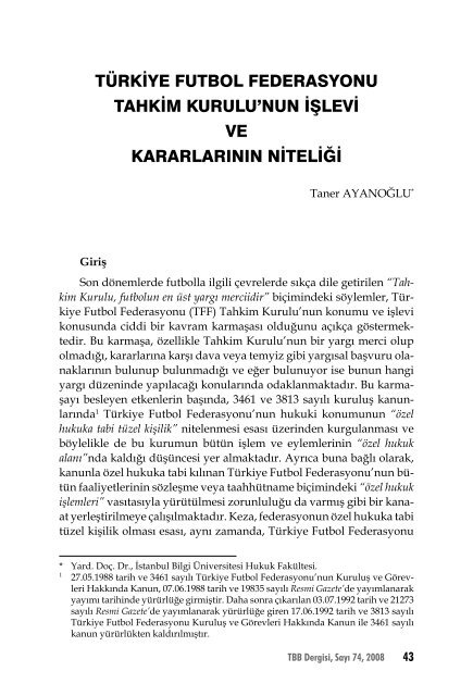 Türkiye Futbol Federasyonu Tahkim Kurulu'nun İşlevi ve