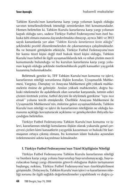 Türkiye Futbol Federasyonu Tahkim Kurulu'nun İşlevi ve