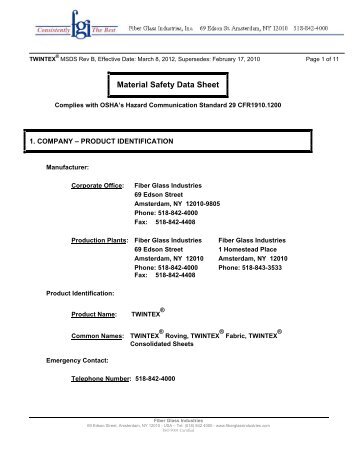 Twintex® MSDS - Fiber Glass Industries, Inc