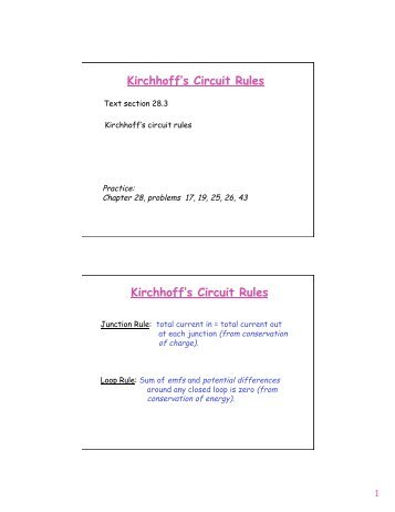 Text section 28.3 Kirchhoff's circuit rules Practice: Chapter 28 ...