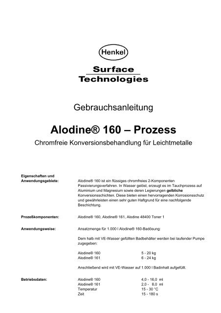Alodine® 160 – Prozess - HAKAMA AG
