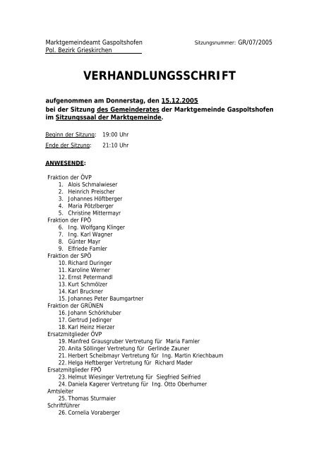 Sitzungsprotokoll Gemeinderatssitzung - .PDF - Gaspoltshofen