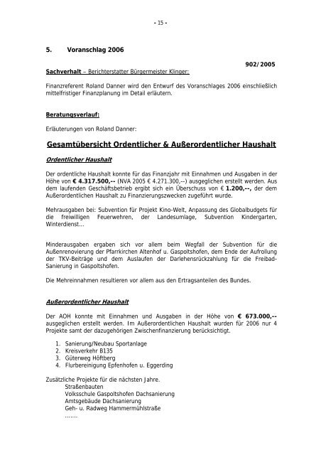 Sitzungsprotokoll Gemeinderatssitzung - .PDF - Gaspoltshofen