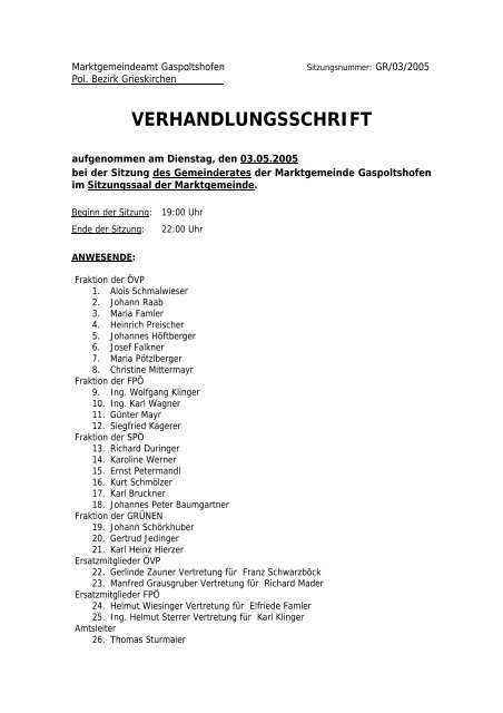 Sitzungsprotokoll Gemeinderatssitzung - .PDF - Gaspoltshofen