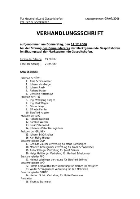 Sitzungsprotokoll Gemeinderatssitzung - .PDF - Gaspoltshofen