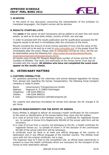 I. DENOMINATION OF EVENT II. GENERAL CONDITIONS