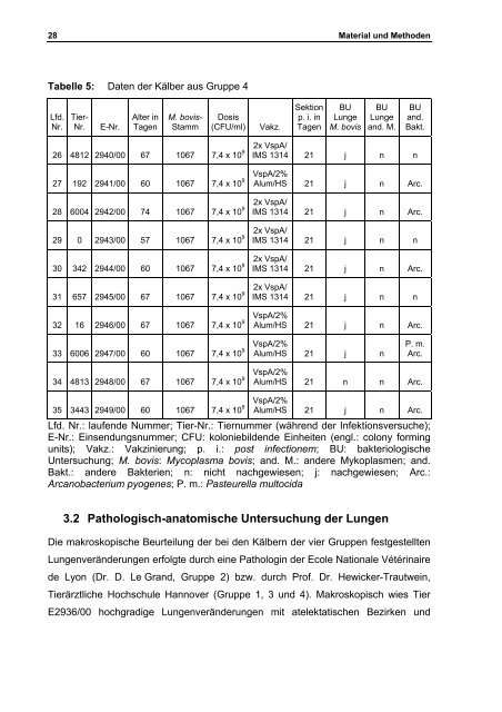 Aus dem Institut für Pathologie der Tierärztlichen Hochschule