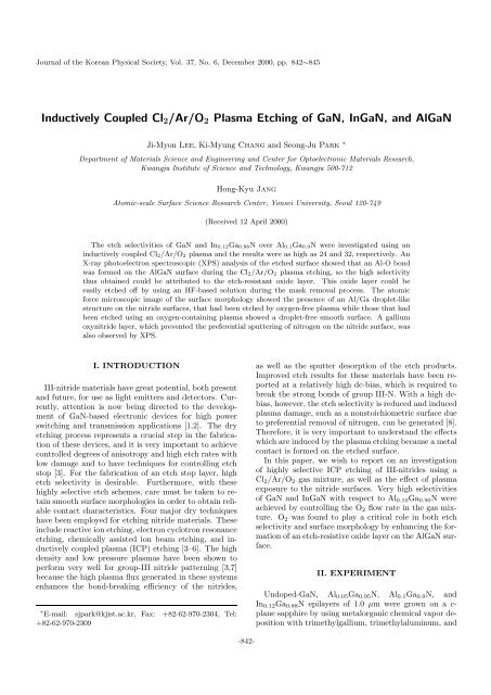 Inductively coupled Cl2/Ar/O2 plasma etch of