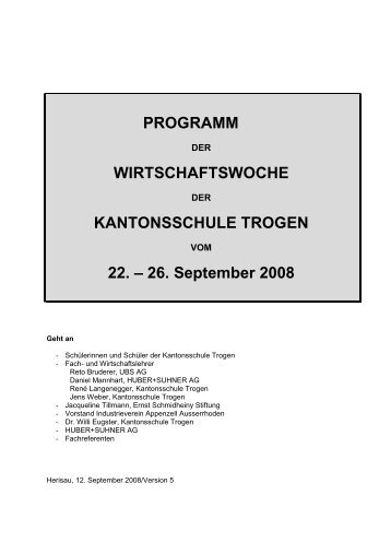 PROGRAMM WIRTSCHAFTSWOCHE KANTONSSCHULE ...