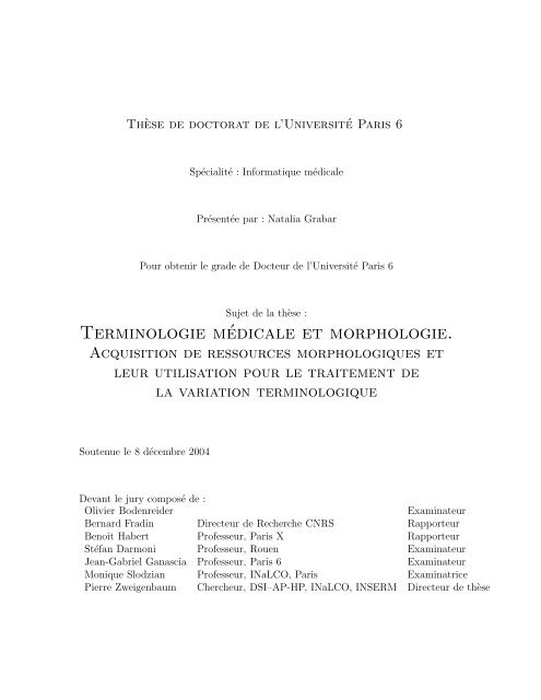 Terminologie médicale et morphologie. - Natalia Grabar
