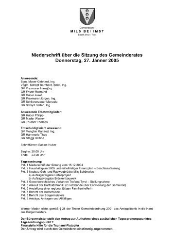 Sitzungsprotokoll vom 27.01.2005 - .PDF - Mils bei Imst