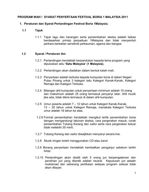 PROGRAM WAH ! SYARAT PENYERTAAN FESTIVAL BORIA 1