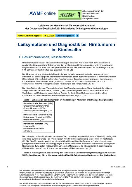 022-001 S2 Leitsymptome und Diagnostik bei Hirntumoren ... - AWMF