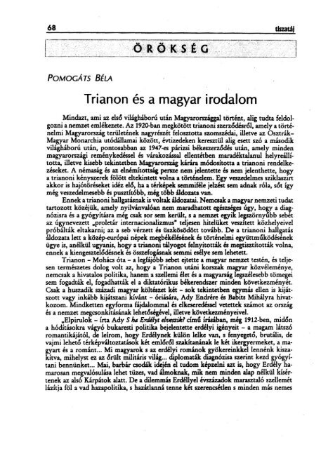 Trianon és a magyar irodalom